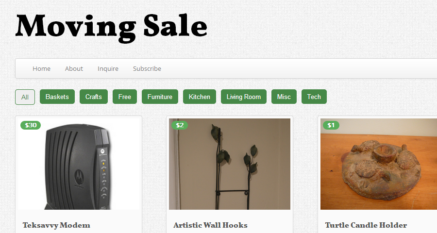 Moving Sale home page